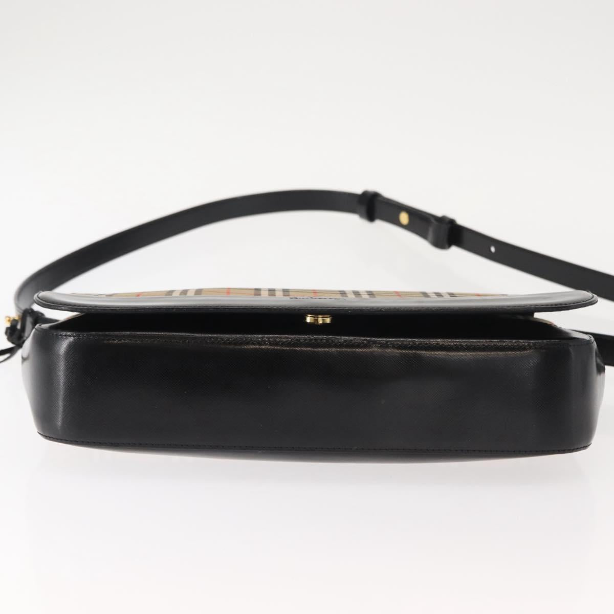 Burberrys Nova Check Shoulder Bag Canvas Leather Beige Black gold Auth ep11549