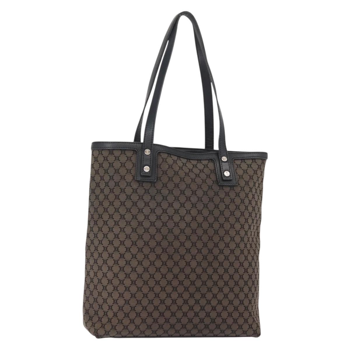 CELINE Macadam Canvas Tote Bag Canvas Black Silver Auth ep11551