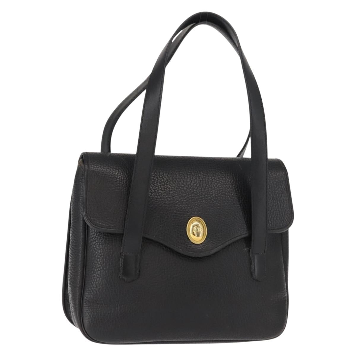 Christian Dior Hand Bag Leather Black Gold Auth ep11555
