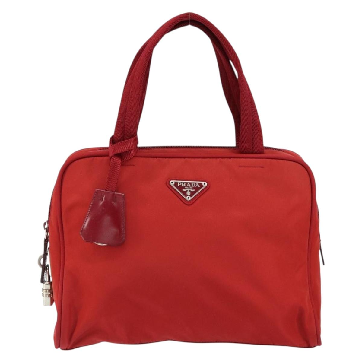 PRADA Hand Bag Nylon Red Silver Auth ep11558