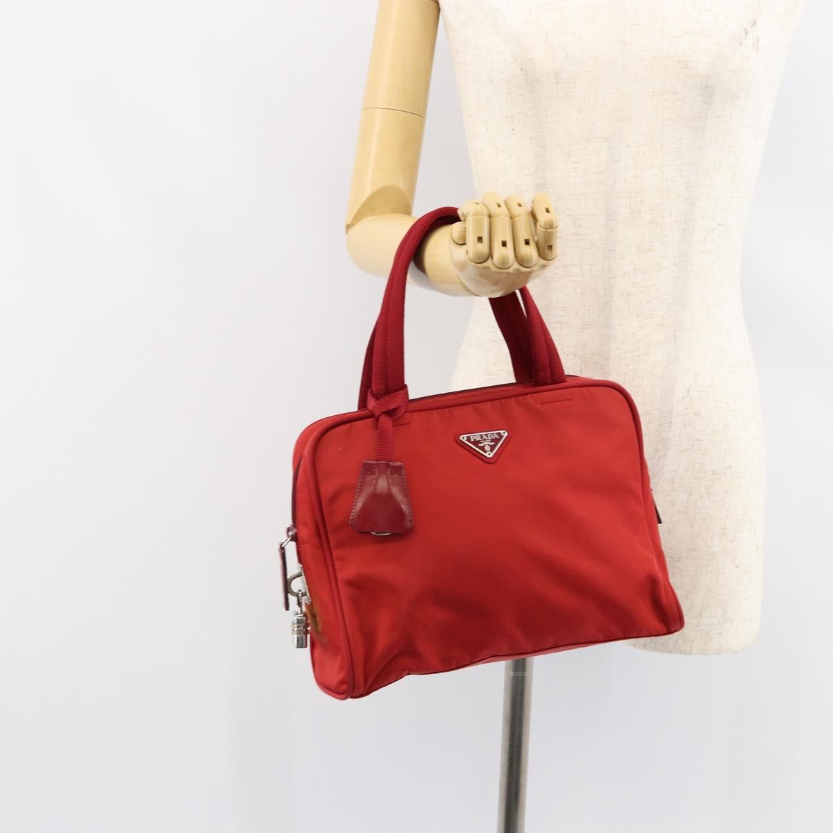 PRADA Hand Bag Nylon Red Silver Auth ep11558