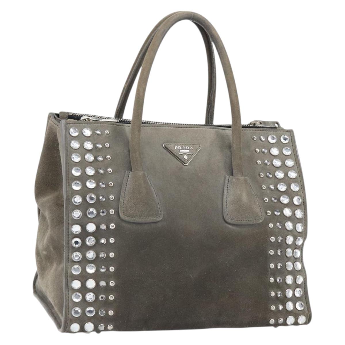 PRADA Studs Hand Bag Suede 2way Gray Silver Auth ep11562