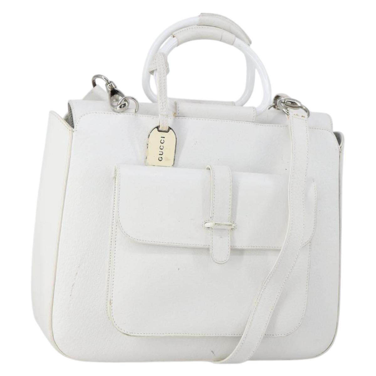 GUCCI Hand Bag Leather 2way White Silver 000 2058 0307 5 Auth ep11566