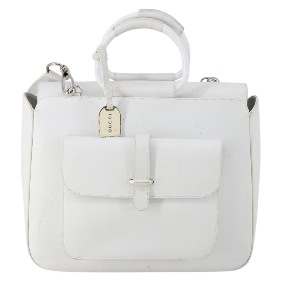 GUCCI Hand Bag Leather 2way White Silver 000 2058 0307 5 Auth ep11566