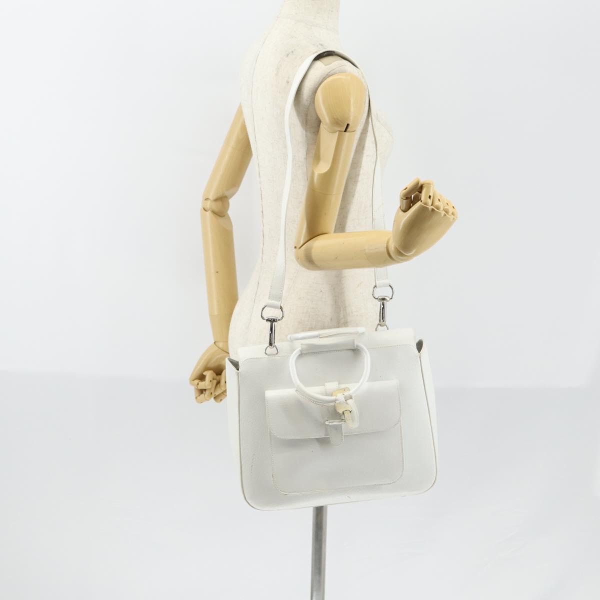 GUCCI Hand Bag Leather 2way White Silver 000 2058 0307 5 Auth ep11566