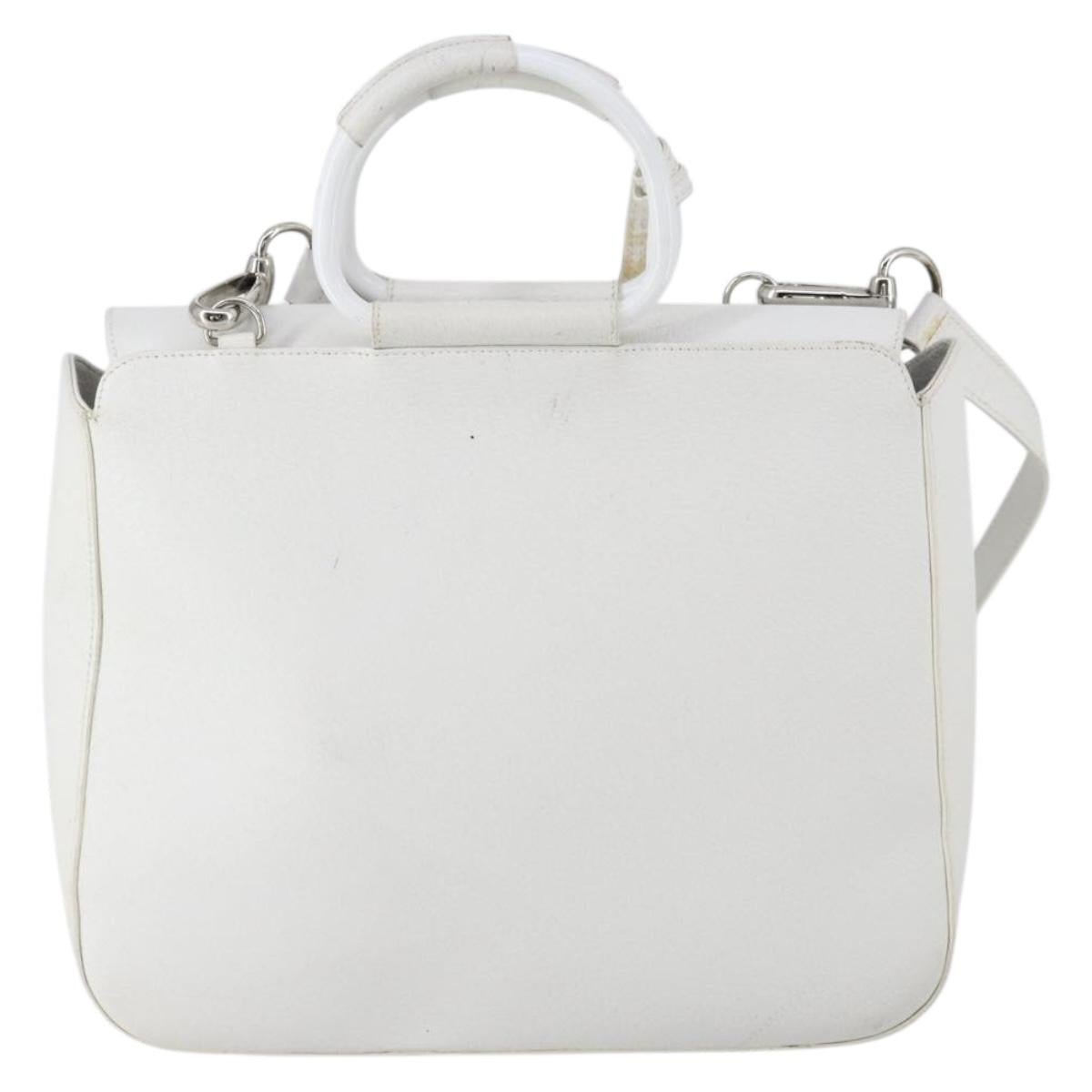 GUCCI Hand Bag Leather 2way White Silver 000 2058 0307 5 Auth ep11566