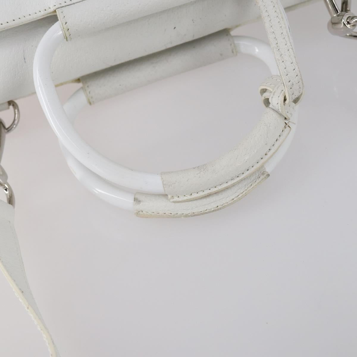 GUCCI Hand Bag Leather 2way White Silver 000 2058 0307 5 Auth ep11566