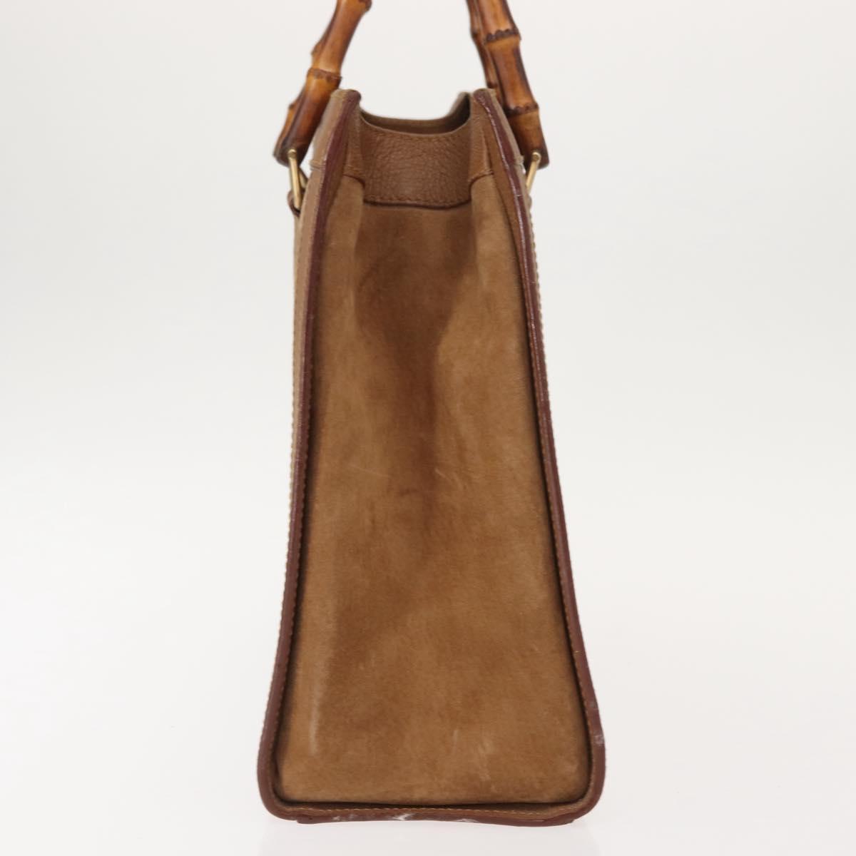 GUCCI Bamboo Hand Bag Suede Leather Beige Gold 002 123 0260 Auth ep11567