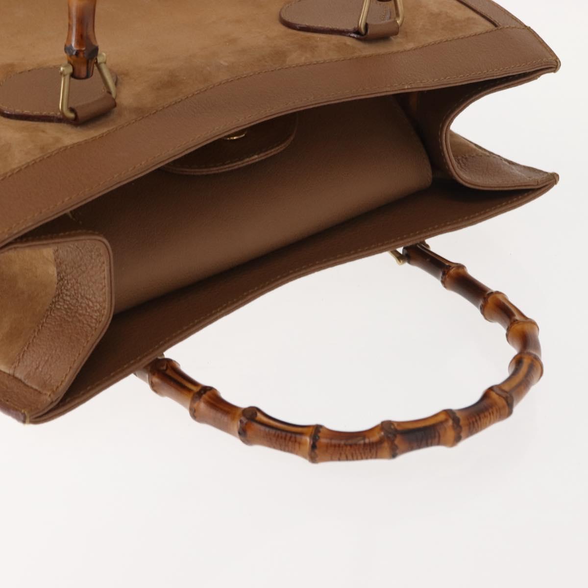 GUCCI Bamboo Hand Bag Suede Leather Beige Gold 002 123 0260 Auth ep11567