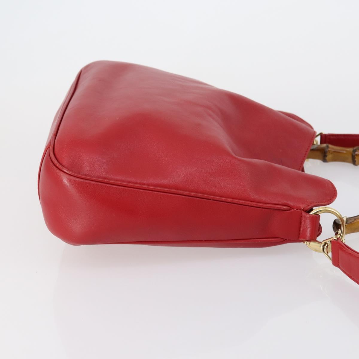 GUCCI Bamboo Hand Bag Leather 2way Red Gold Auth ep11568