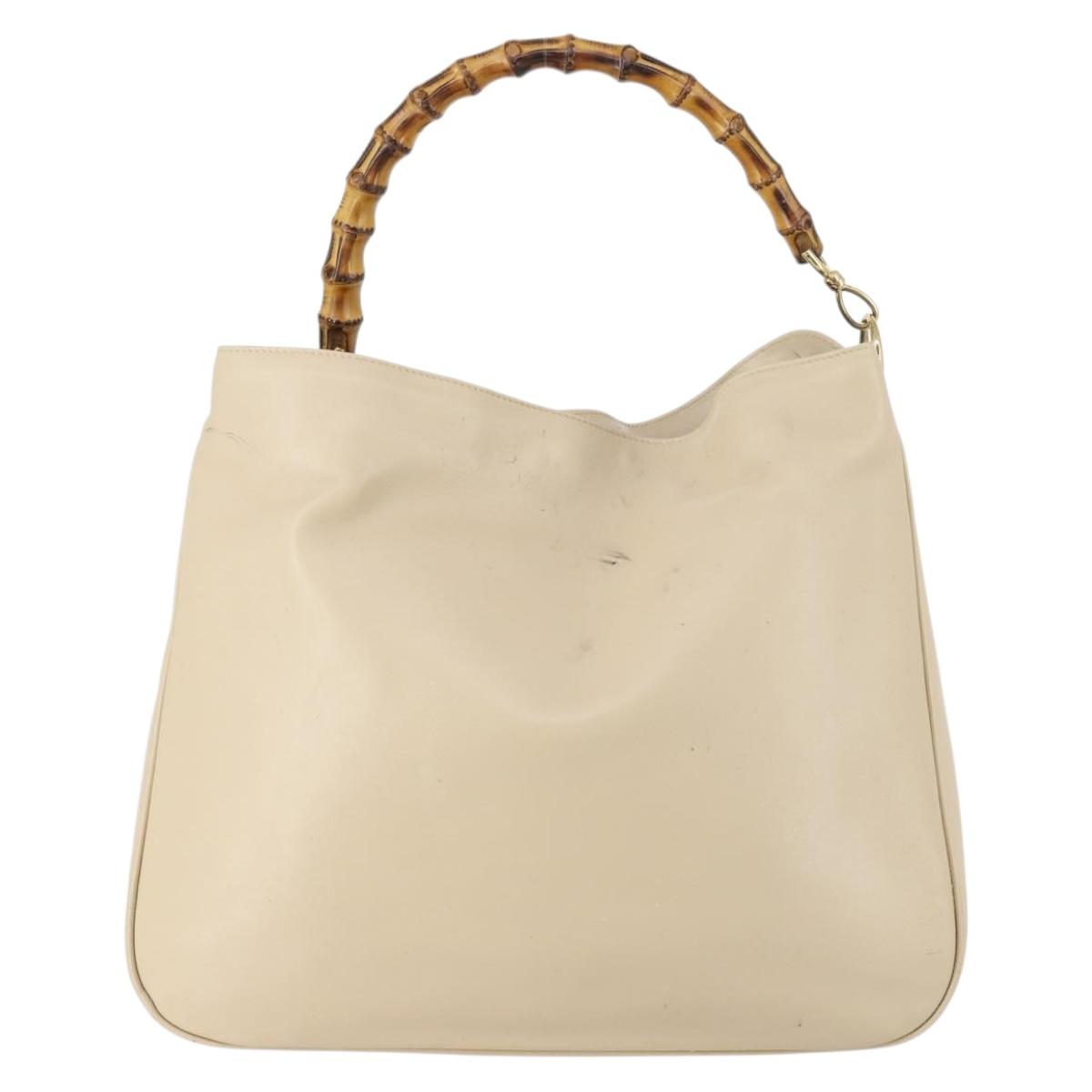 GUCCI Bamboo Hand Bag Leather 2way Beige Gold 001 2113 1577 Auth ep11569