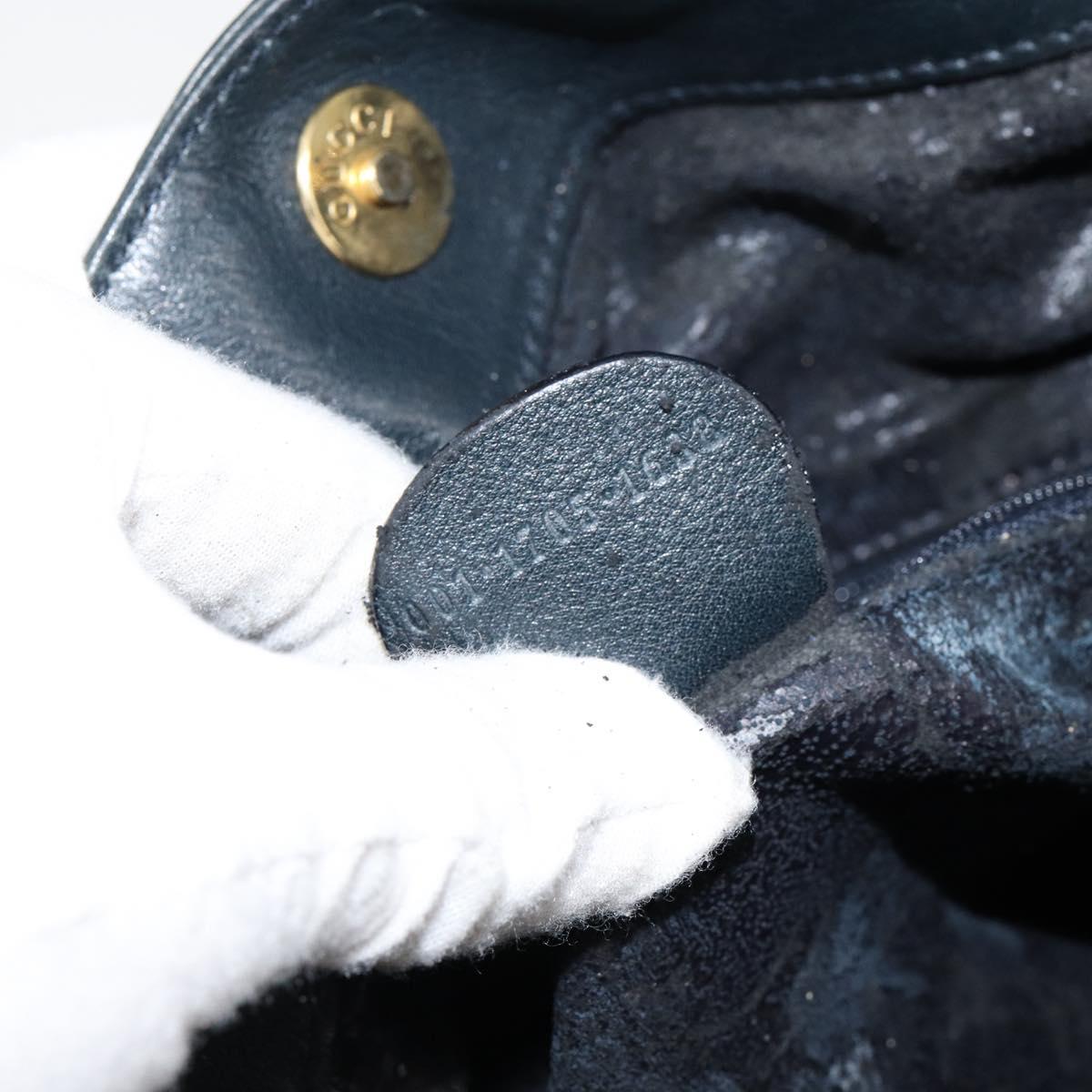 GUCCI Bamboo Hand Bag Leather 2way Navy Gold 001 1705 1638 Auth ep11570