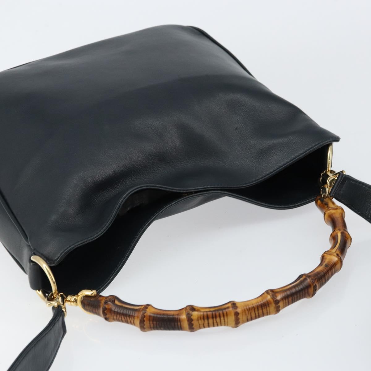 GUCCI Bamboo Hand Bag Leather 2way Navy Gold 001 1705 1638 Auth ep11570