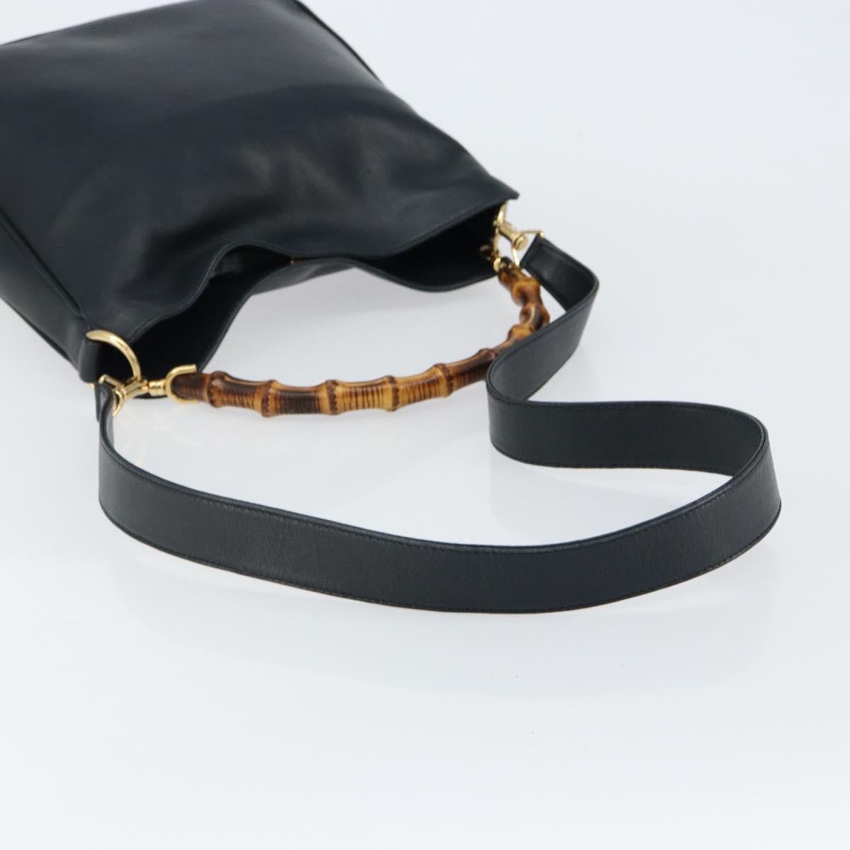 GUCCI Bamboo Hand Bag Leather 2way Navy Gold 001 1705 1638 Auth ep11570