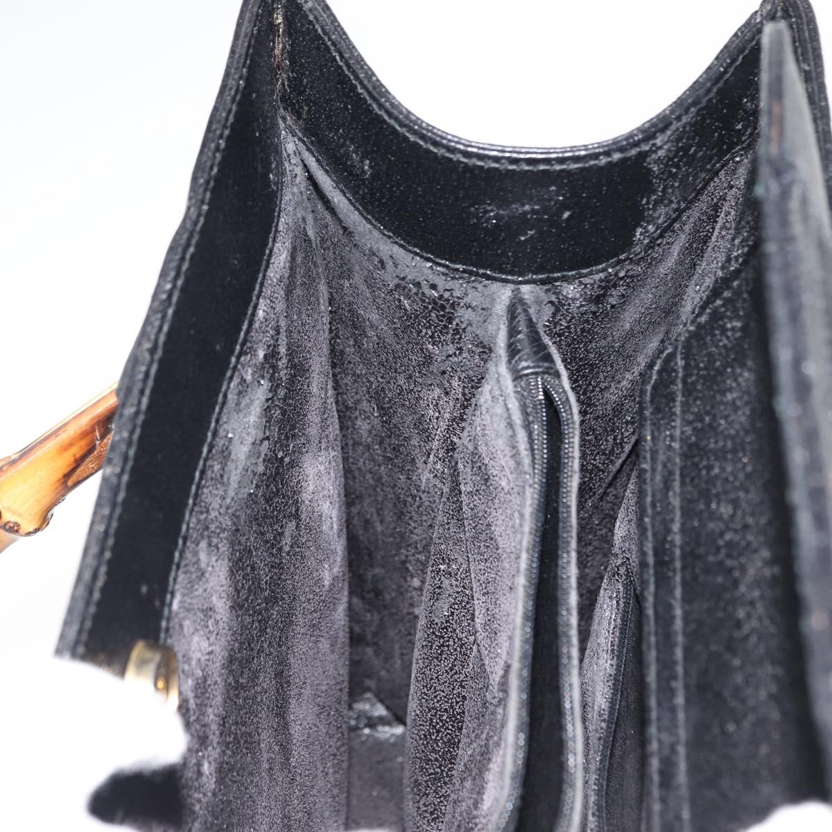 GUCCI Bamboo Hand Bag Leather Black Gold 002 1186 0260 Auth ep11571