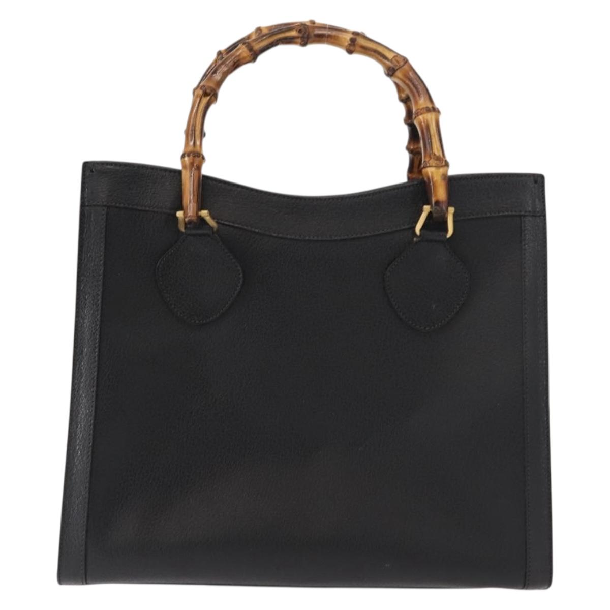 GUCCI Bamboo Hand Bag Leather Black Gold 002 1186 0260 Auth ep11571