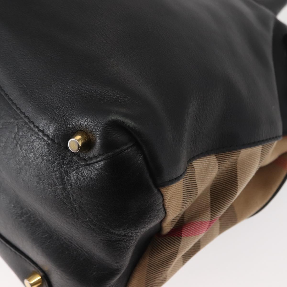 BURBERRY Hand Bag Leather Black Gold Auth ep11574