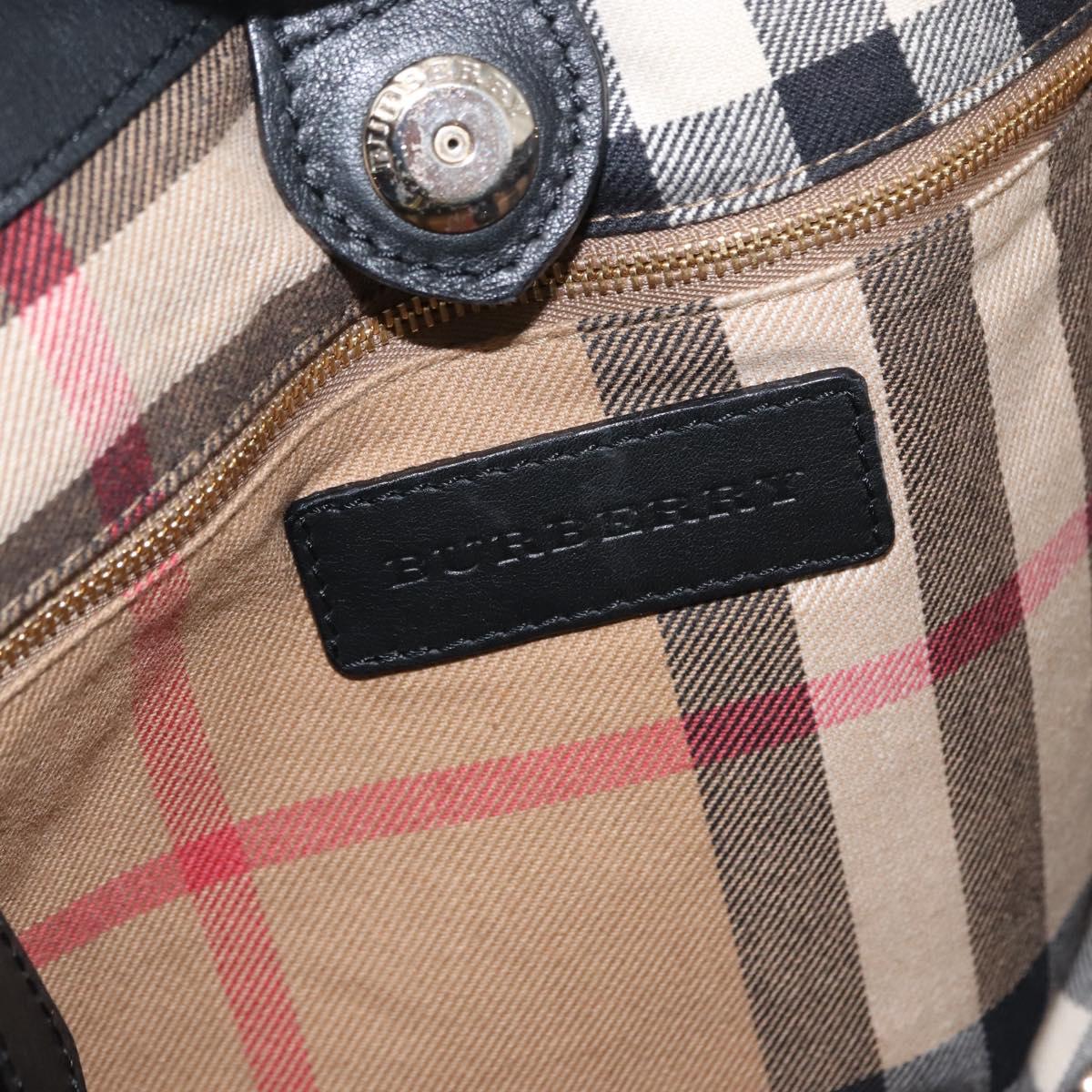 BURBERRY Hand Bag Leather Black Gold Auth ep11574