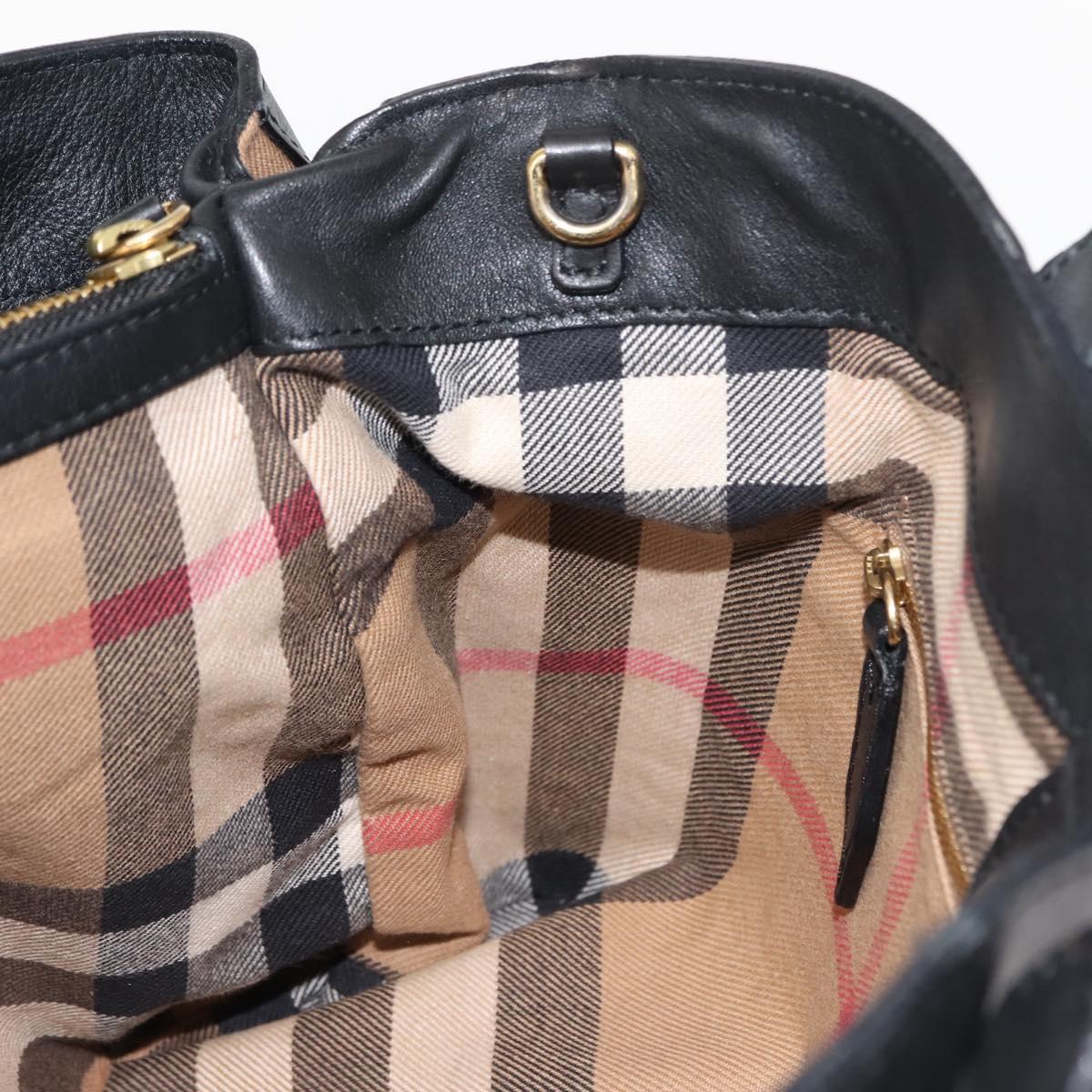 BURBERRY Hand Bag Leather Black Gold Auth ep11574