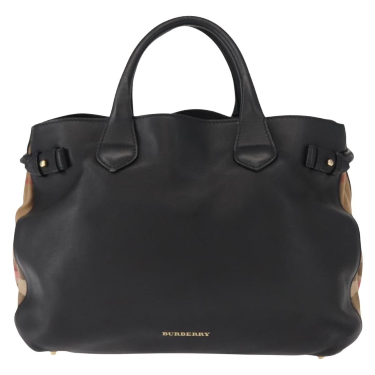 BURBERRY Hand Bag Leather Black Gold Auth ep11574