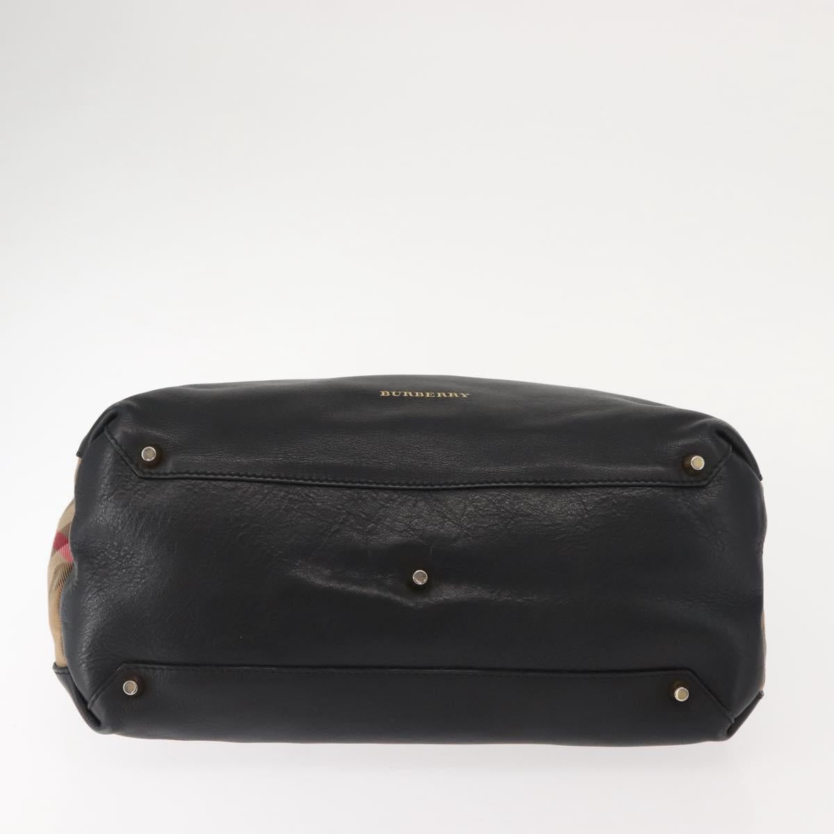 BURBERRY Hand Bag Leather Black Gold Auth ep11574