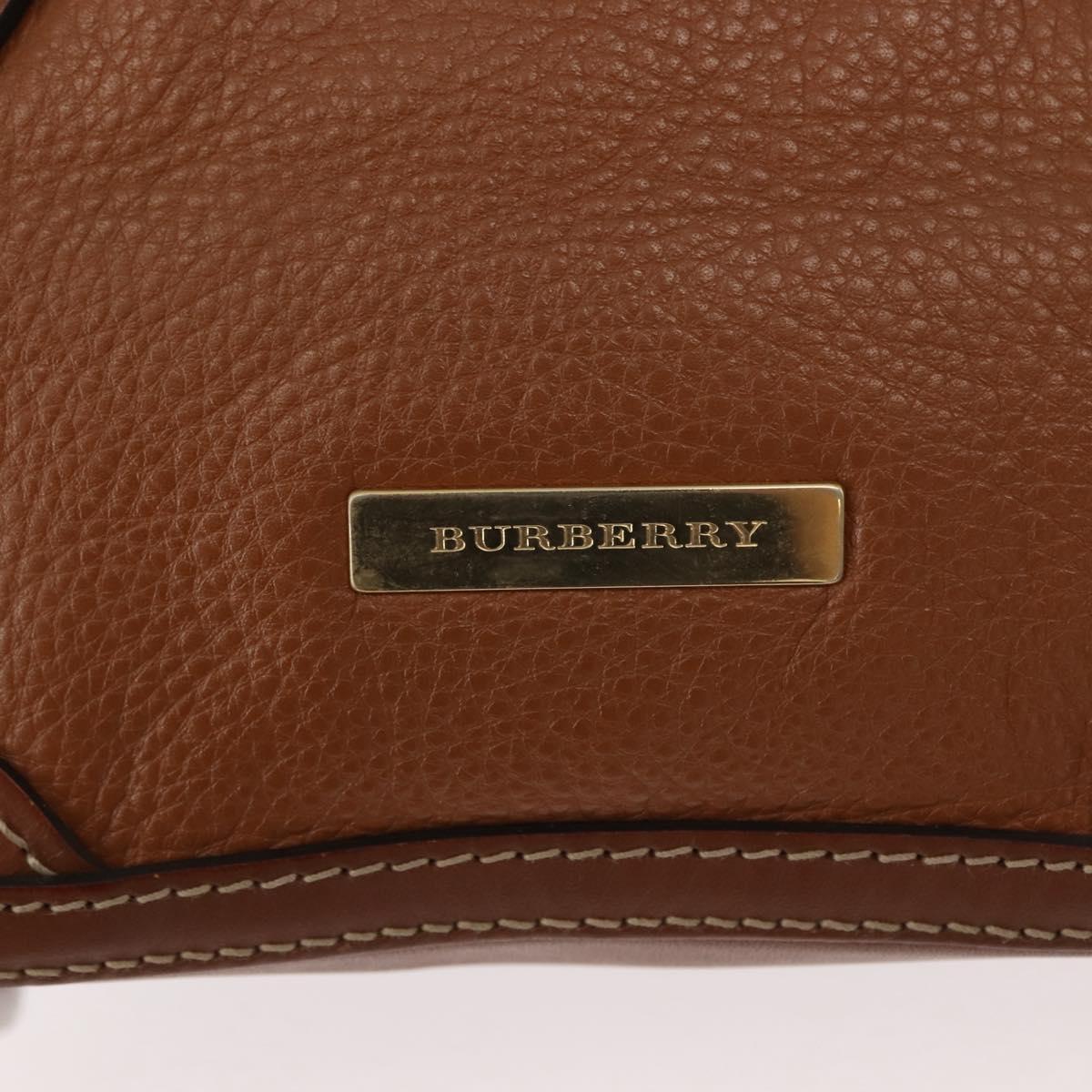 BURBERRY Hand Bag Leather Brown Gold Auth ep11577