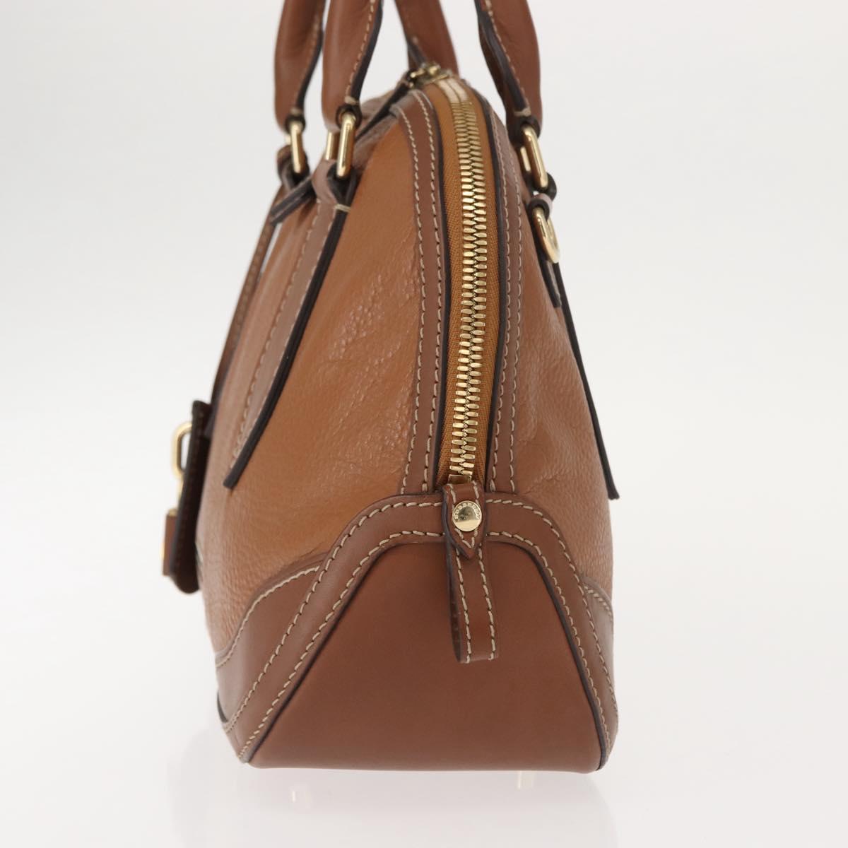 BURBERRY Hand Bag Leather Brown Gold Auth ep11577
