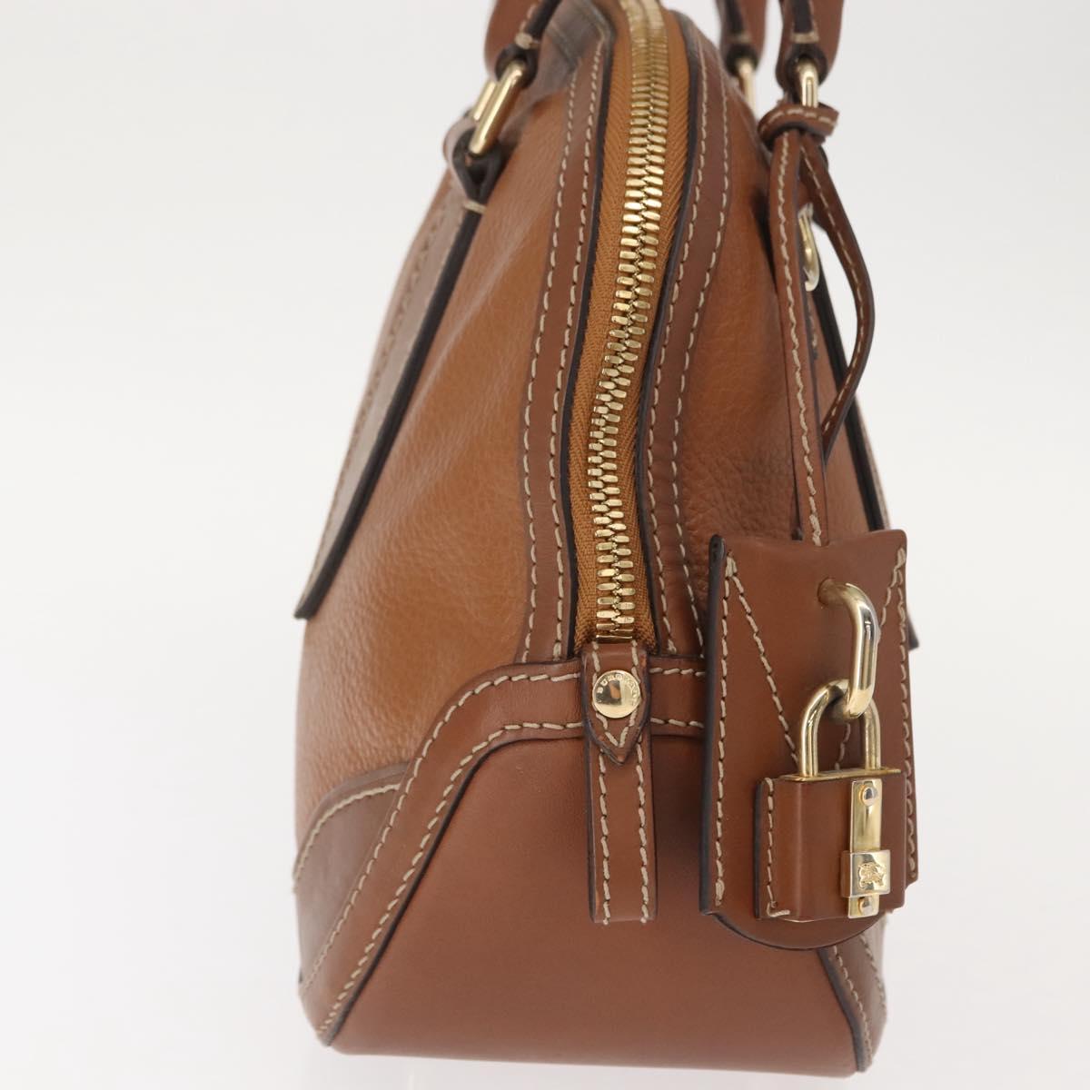 BURBERRY Hand Bag Leather Brown Gold Auth ep11577