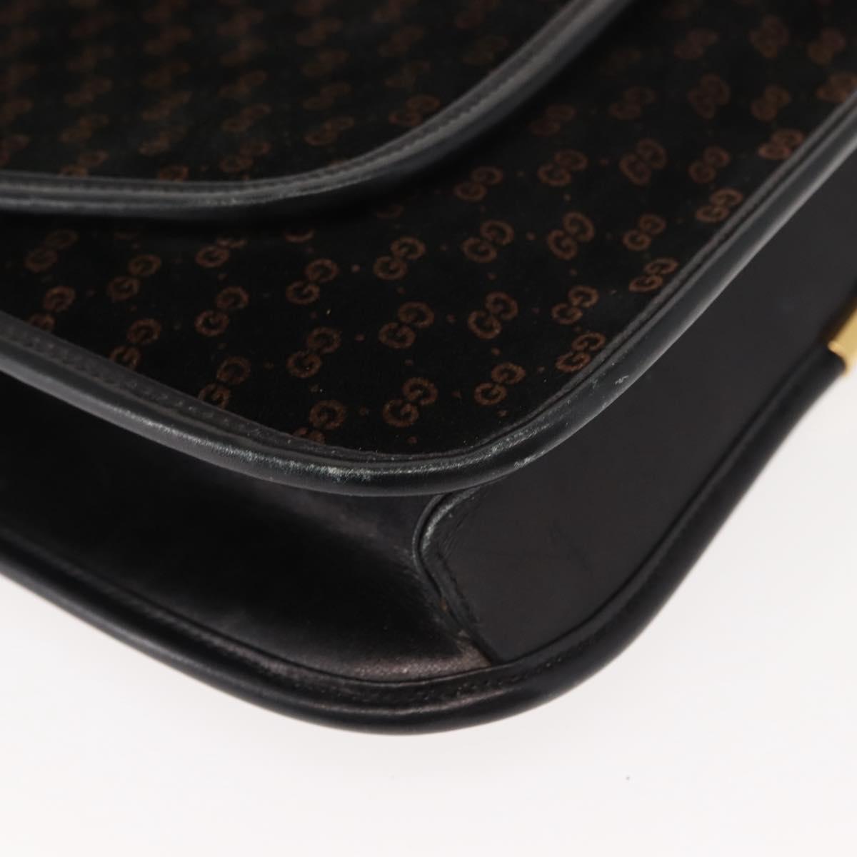 GUCCI Micro GG Canvas Shoulder Bag Suede Black Gold Auth ep11584