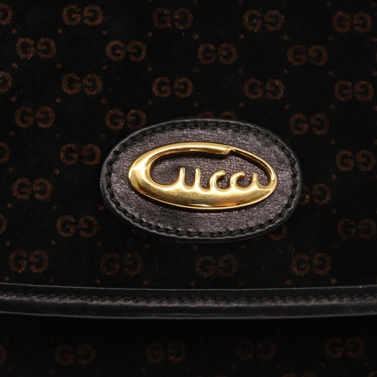 GUCCI Micro GG Canvas Shoulder Bag Suede Black Gold Auth ep11584