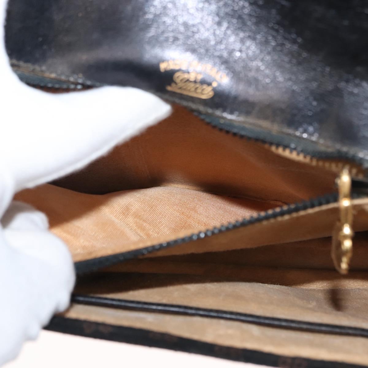 GUCCI Micro GG Canvas Shoulder Bag Suede Black Gold Auth ep11584