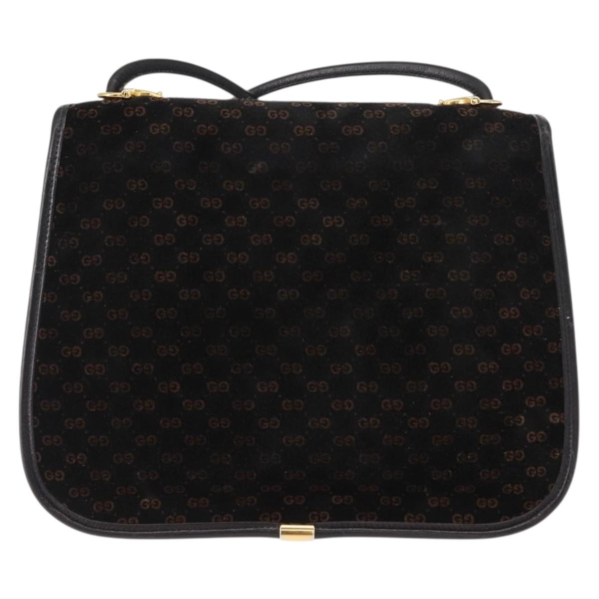 GUCCI Micro GG Canvas Shoulder Bag Suede Black Gold Auth ep11584