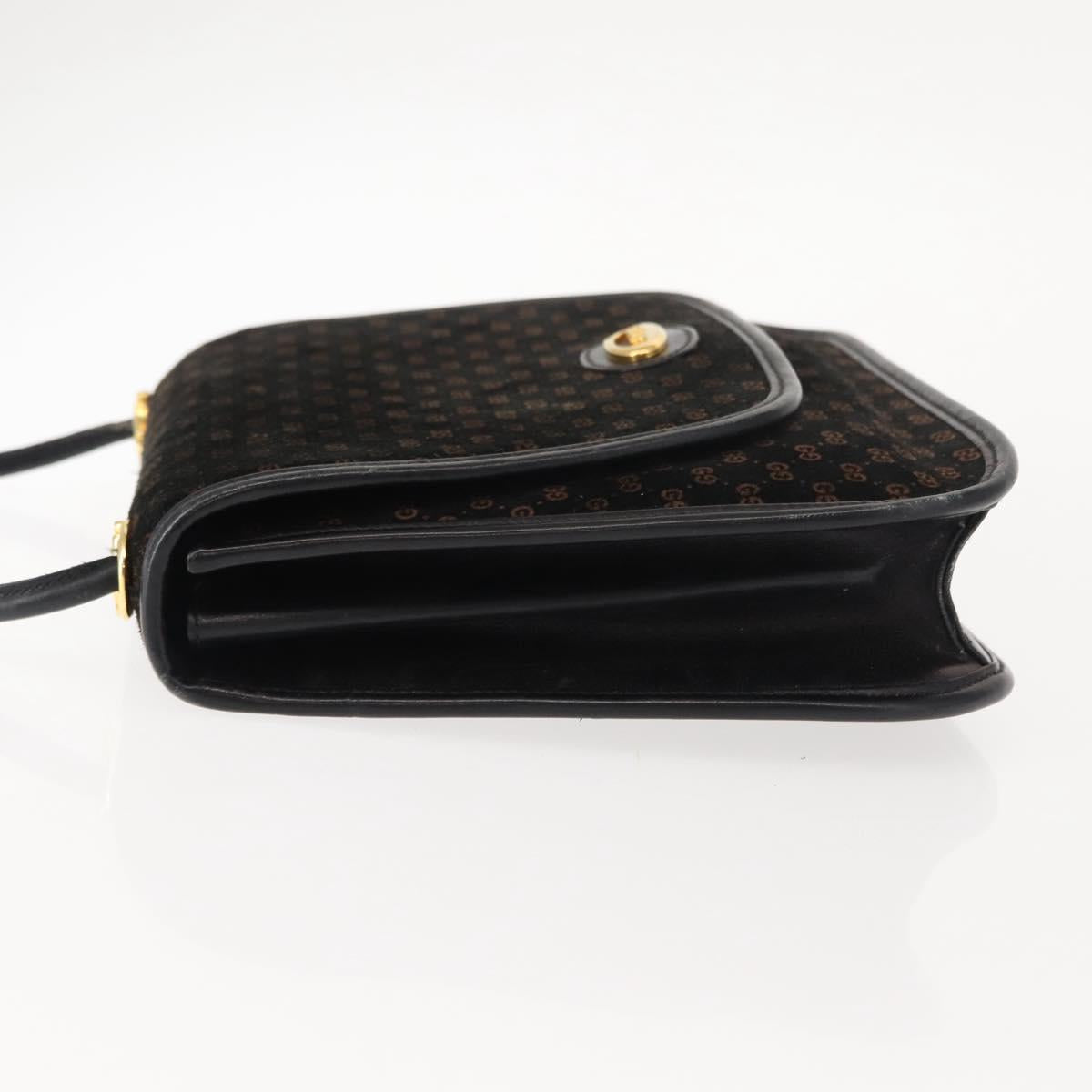 GUCCI Micro GG Canvas Shoulder Bag Suede Black Gold Auth ep11584