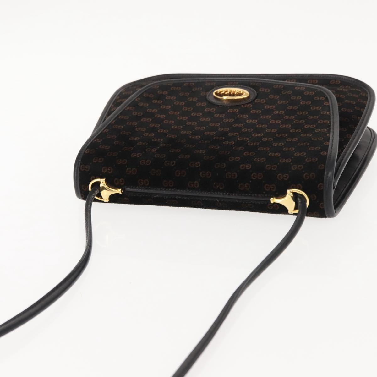GUCCI Micro GG Canvas Shoulder Bag Suede Black Gold Auth ep11584
