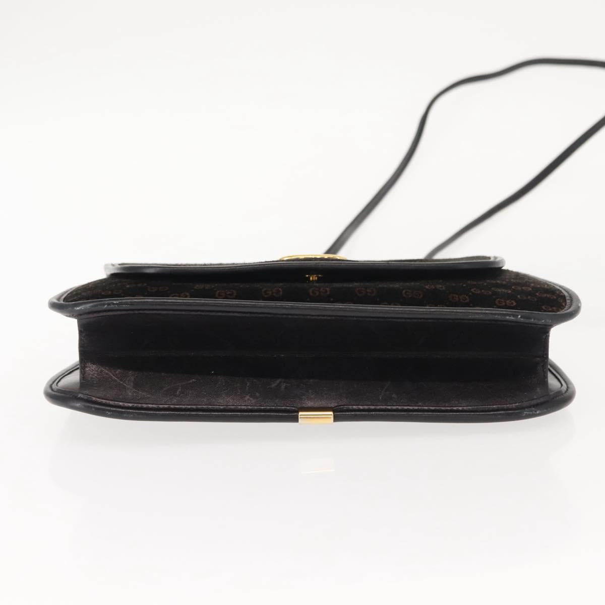 GUCCI Micro GG Canvas Shoulder Bag Suede Black Gold Auth ep11584