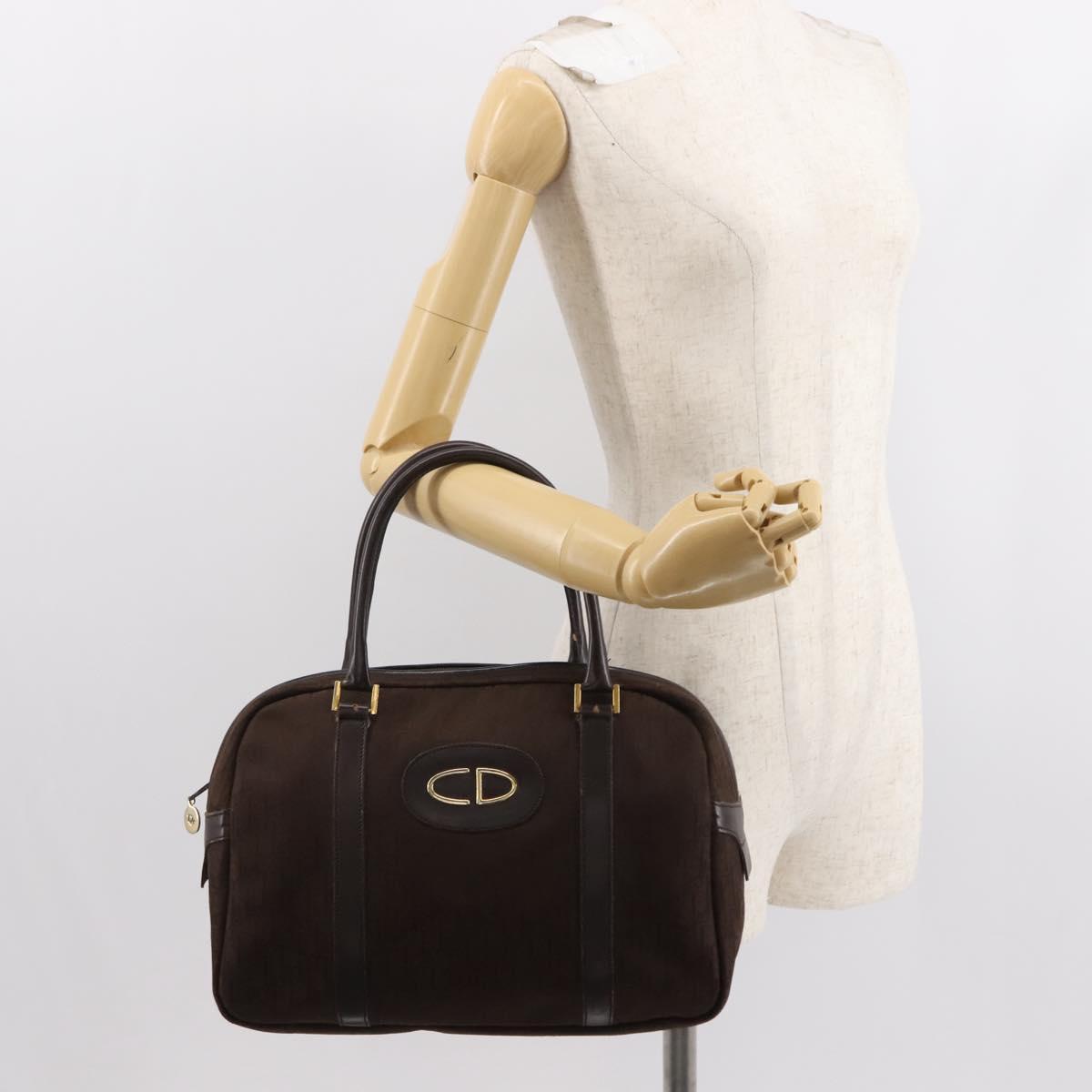 Christian Dior Trotter Canvas Hand Bag Brown Gold Auth ep11591