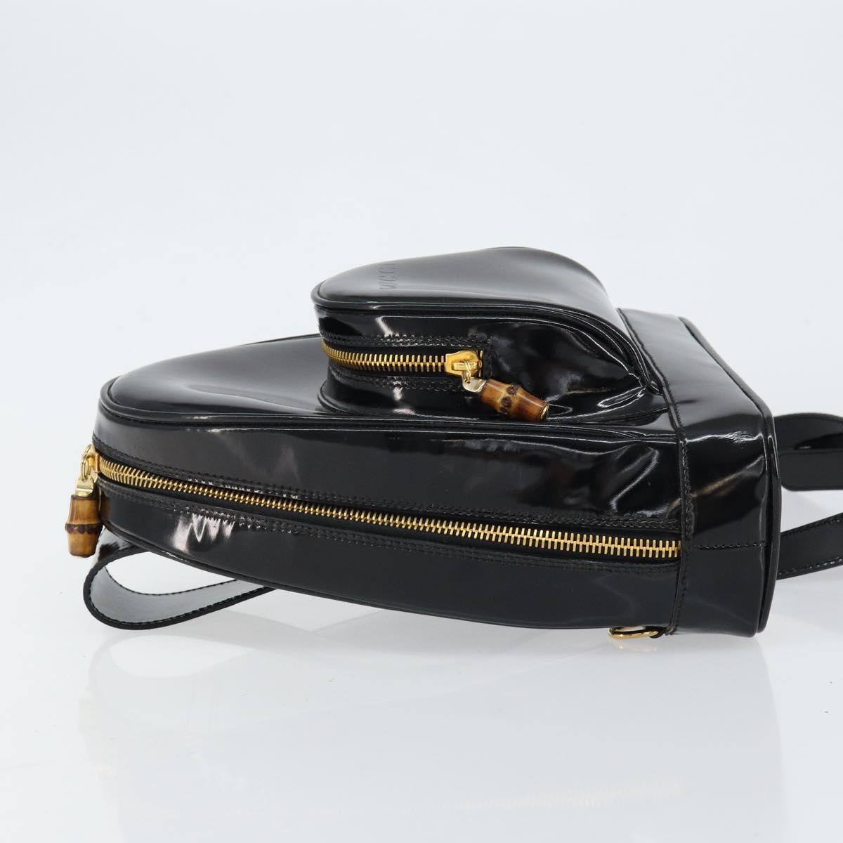 GUCCI Bamboo Body Bag Enamel Black Gold 007 2113 0127 Auth ep11592