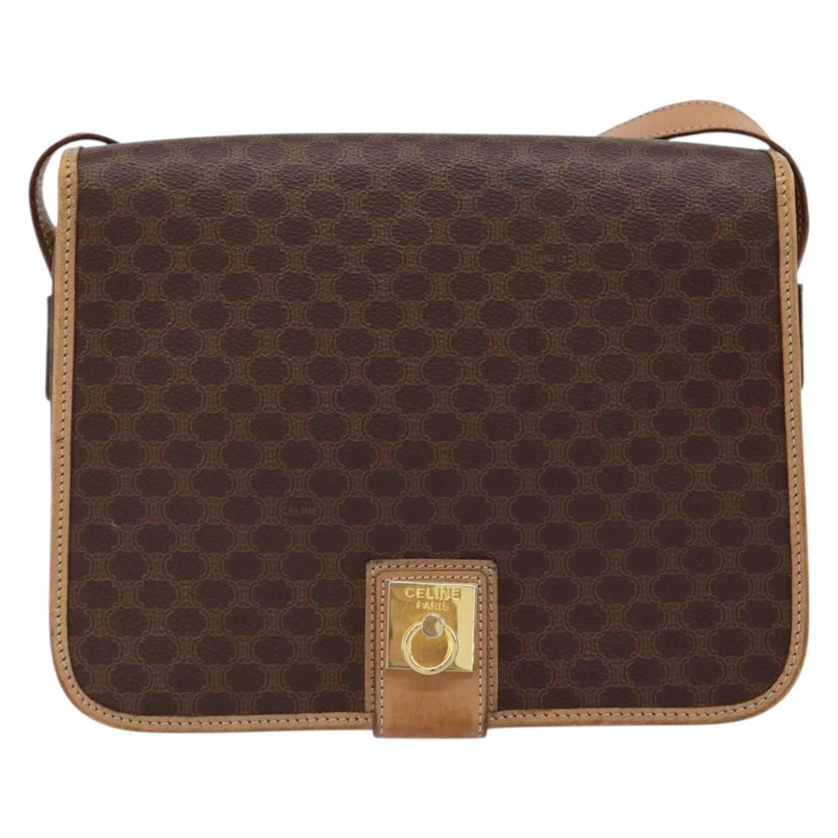 CELINE Macadam Canvas Shoulder Bag PVC Brown Gold Auth ep11596