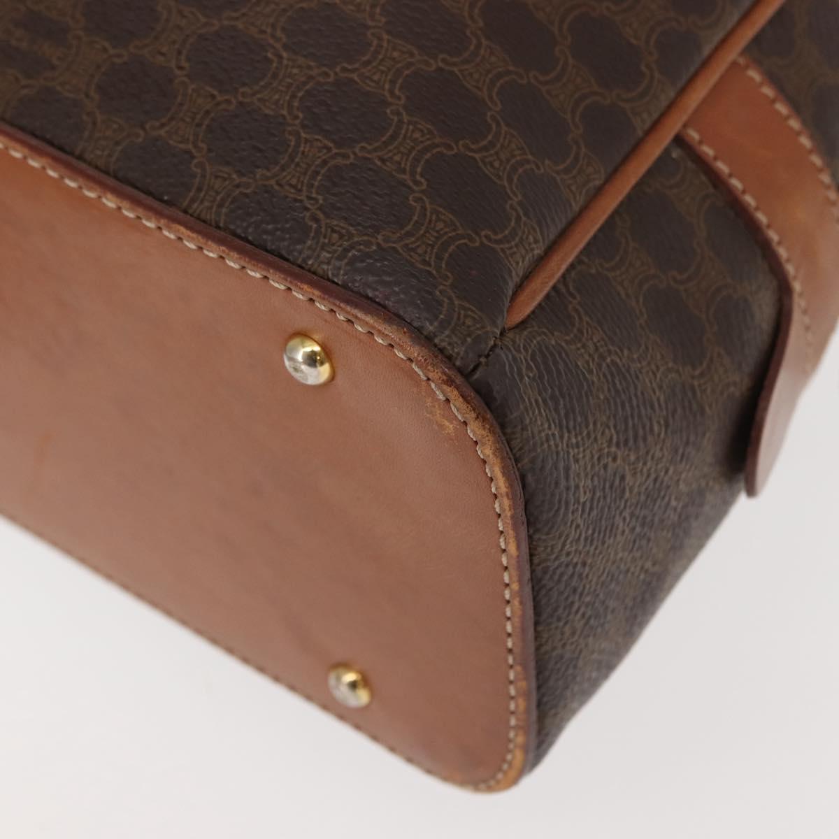 CELINE Macadam Canvas Hand Bag PVC Leather Brown Gold Auth ep11600