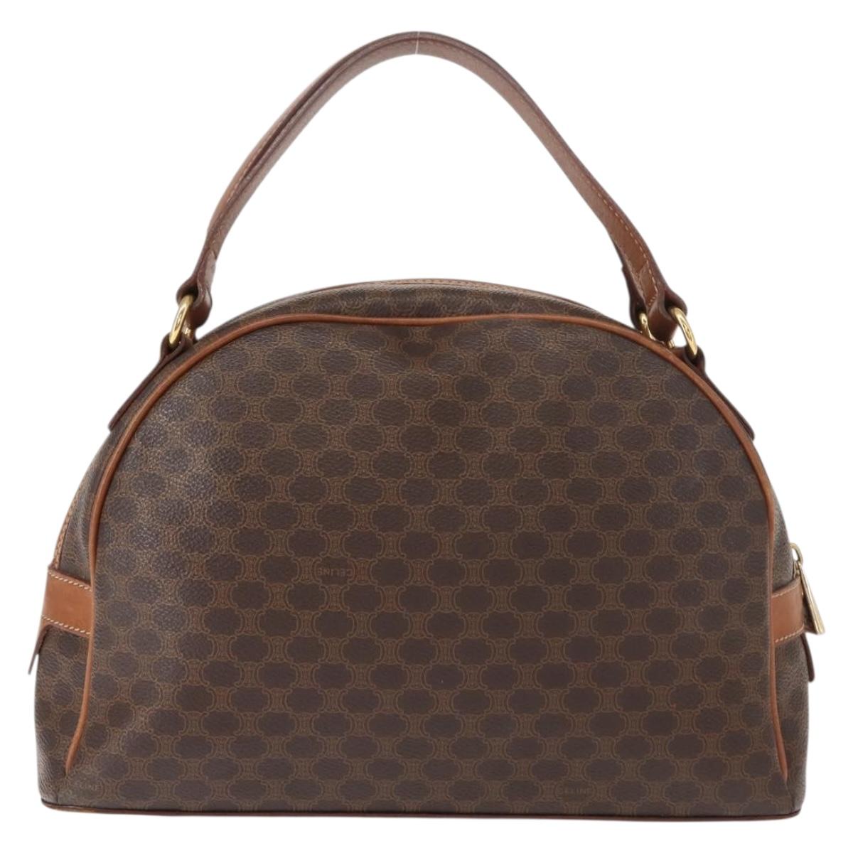 CELINE Macadam Canvas Hand Bag PVC Leather Brown Gold Auth ep11600