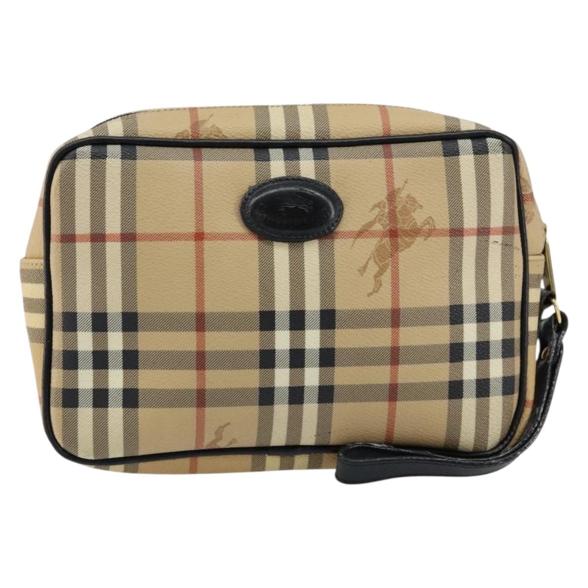 Burberrys Nova Check Clutch Bag PVC Beige Gold Auth ep11601