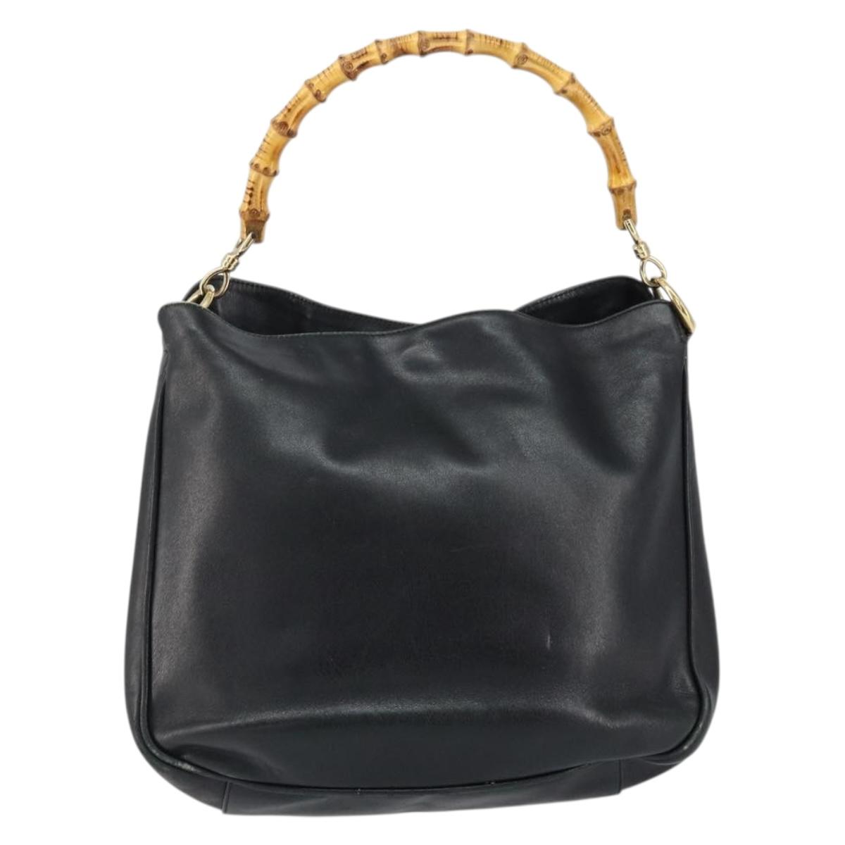 GUCCI Bamboo Hand Bag Leather Black Gold 001 2123 1638 Auth ep11605