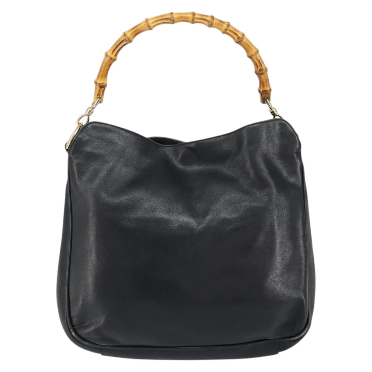 GUCCI Bamboo Hand Bag Leather Black Gold 001 2123 1638 Auth ep11605