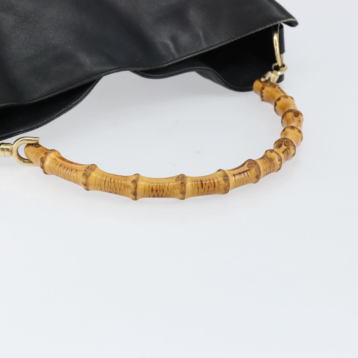 GUCCI Bamboo Hand Bag Leather Black Gold 001 2123 1638 Auth ep11605