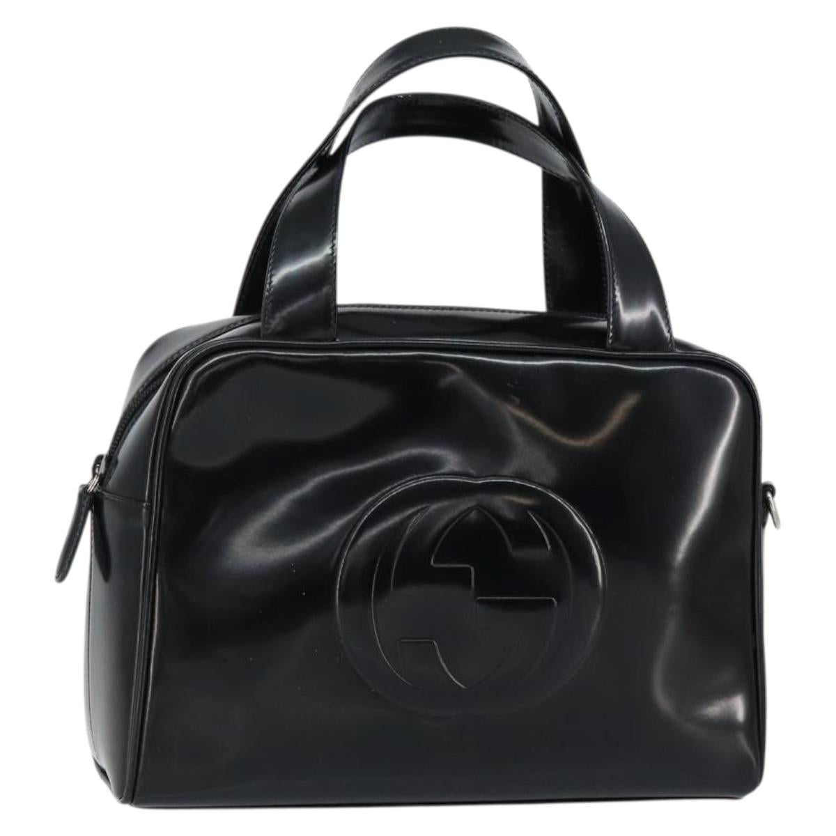 GUCCI Soho Hand Bag Enamel Black Silver 000 2058 0505 5 Auth ep11607