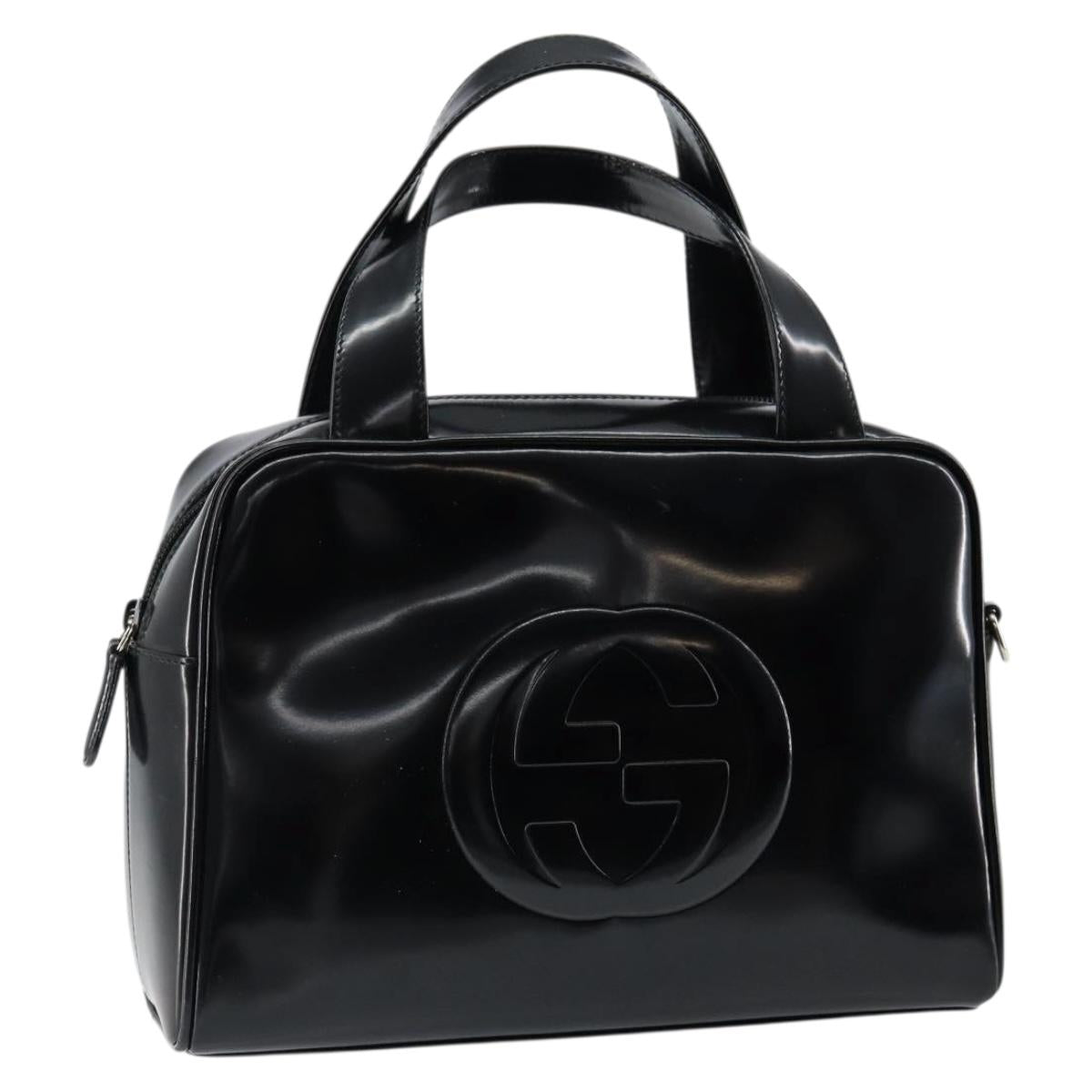 GUCCI Soho Hand Bag Enamel Black Silver 000 2058 0505 5 Auth ep11607