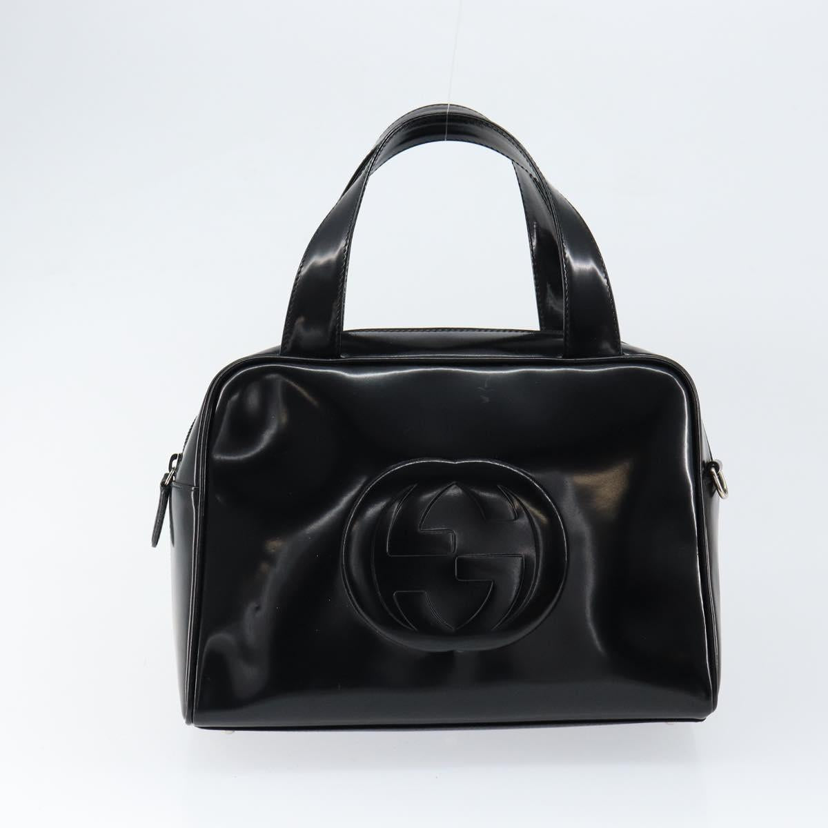 GUCCI Soho Hand Bag Enamel Black Silver 000 2058 0505 5 Auth ep11607