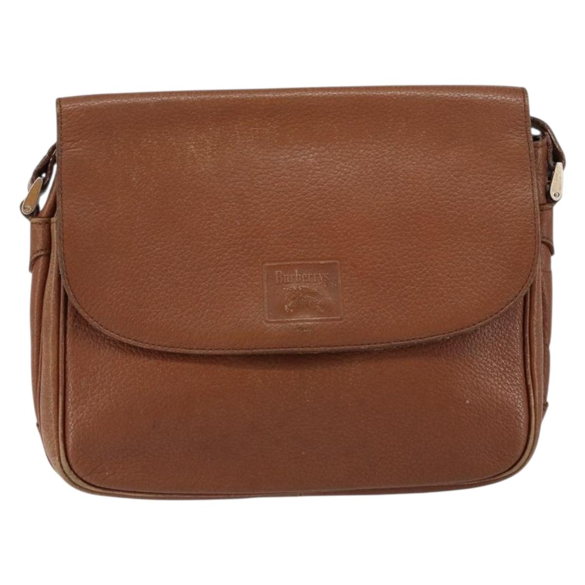 Burberrys Shoulder Bag Leather Gold Brown Auth ep11609