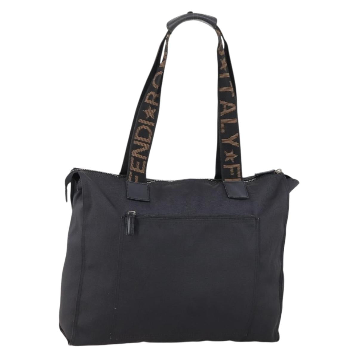 FENDI Tote Bag Nylon Black Silver Auth ep11611