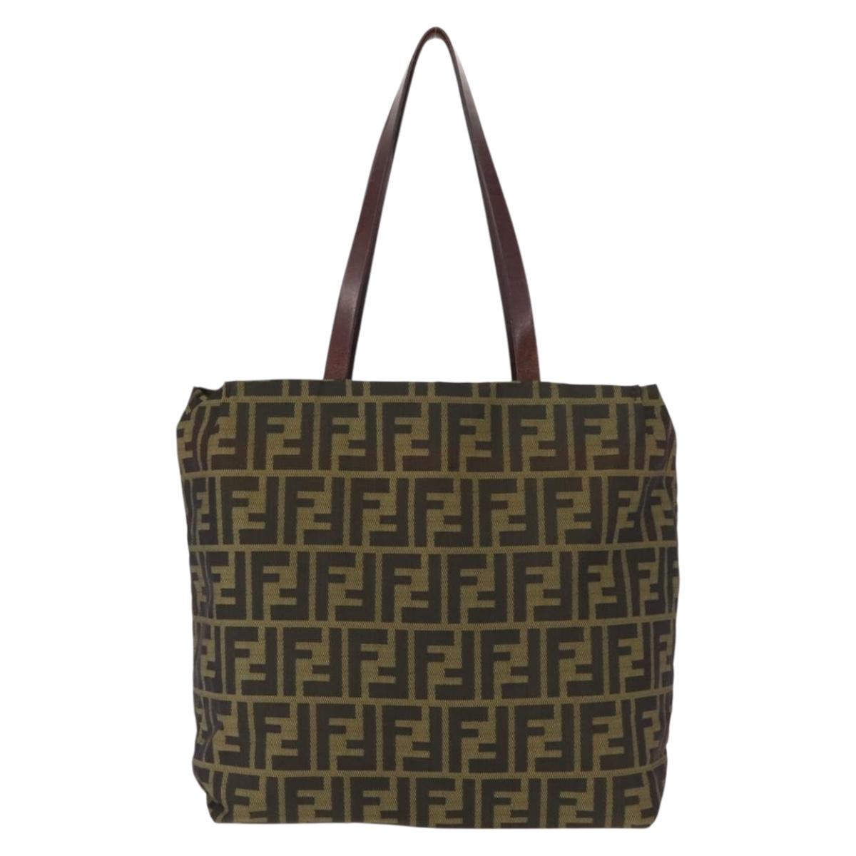 FENDI Zucca Canvas Tote Bag Black Brown Auth ep11618